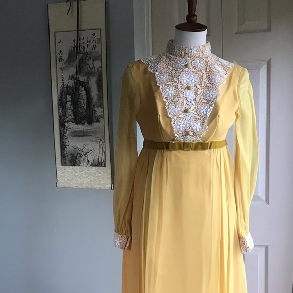 Vintage Dresses & Skirts - SOLD Vintage yellow organza hippie boho dress